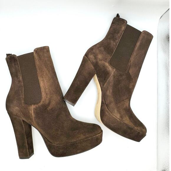 PAIGE Chocolate Suede round Pointed Kyra Ankle Boots  size 10.5 - Picture 6 of 10